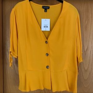 Topshop Bryony Tea Front Button Peplum Shirt